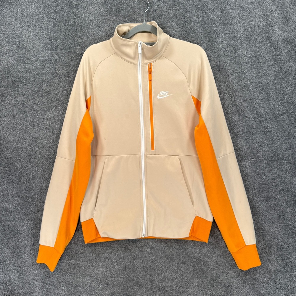 Nike Track Jacket Mens Small Tan Orange Colorblock Full Zip Athletic Jacket Y2K